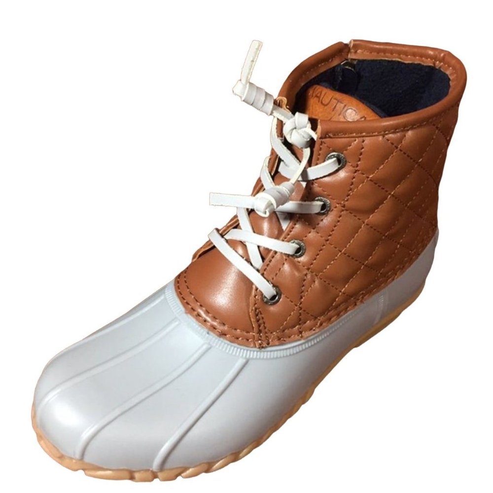 Nautica Women’s Dorsay Rain Snow Duck Boot, Gray & Tan, Sz 7